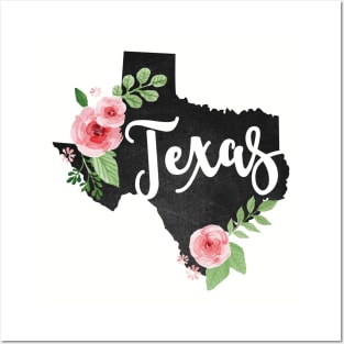 Texas Floral Chalkboard State Posters and Art